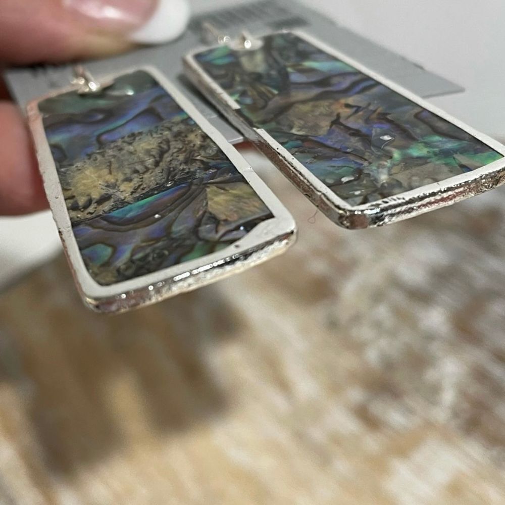 NWT Robert Lee Morris Absolutely Gorgeous Silver Tone Abalone Drop Long Earrings - Picture 14 of 16